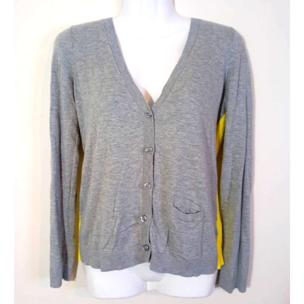 Liz Claiborne Women Sz M Gray Yellow Cardigan Sweater Work Office Business - Picture 1 of 6